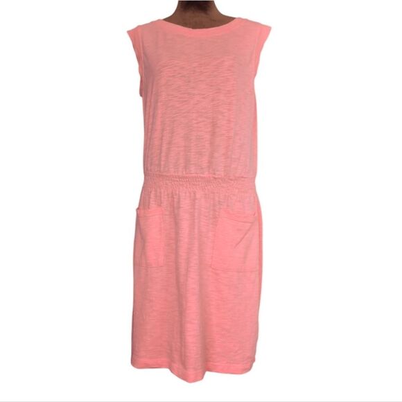 Gap Pink Cotton Slub Drop Waist T Shirt Sleeveless dress with pockets Medium - Picture 8 of 10